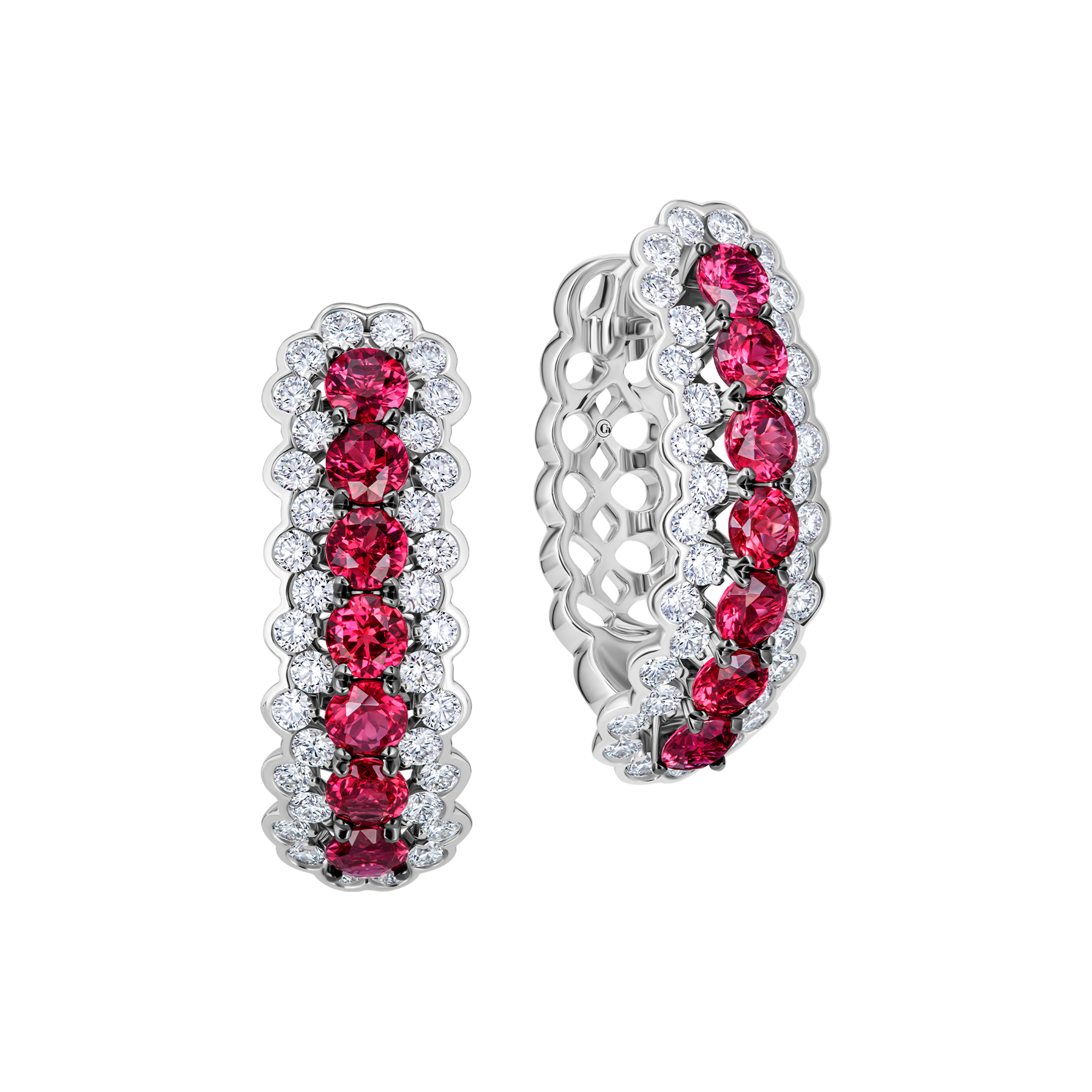 Серьги с рубинами и бриллиантами, белое золото