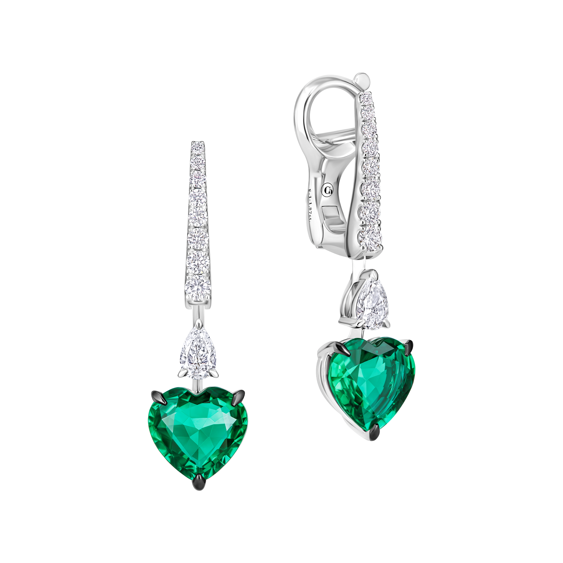 Серьги с изумрудами и бриллиантами, белое золото