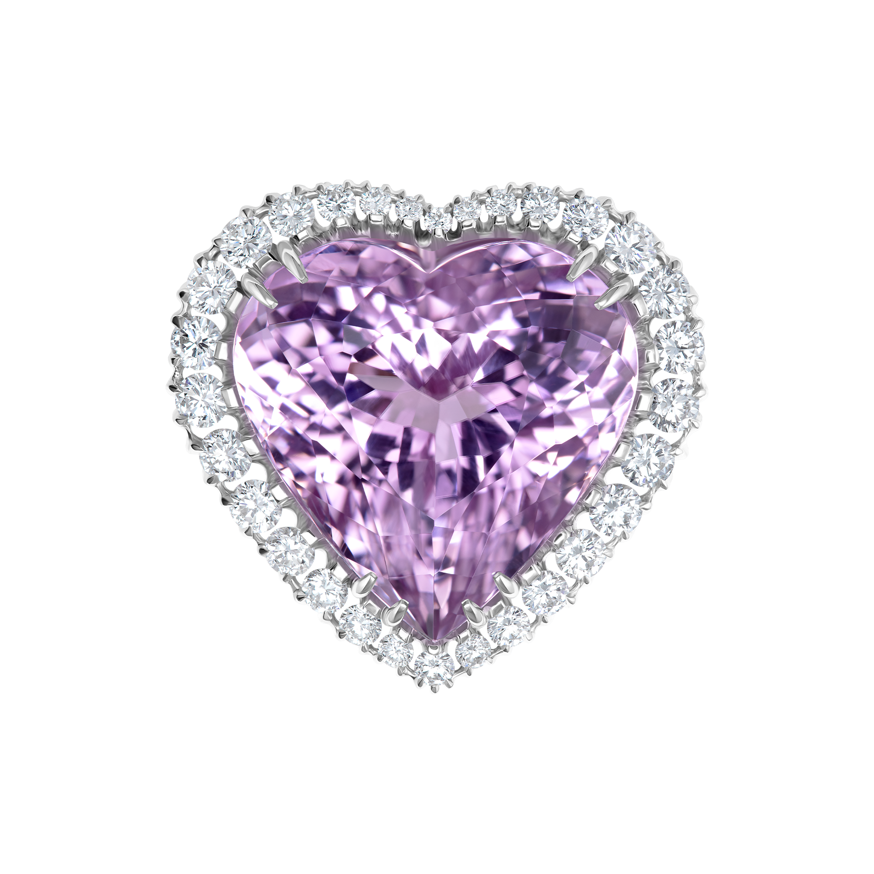 Кольцо с кунцитом и бриллиантами, белое золото