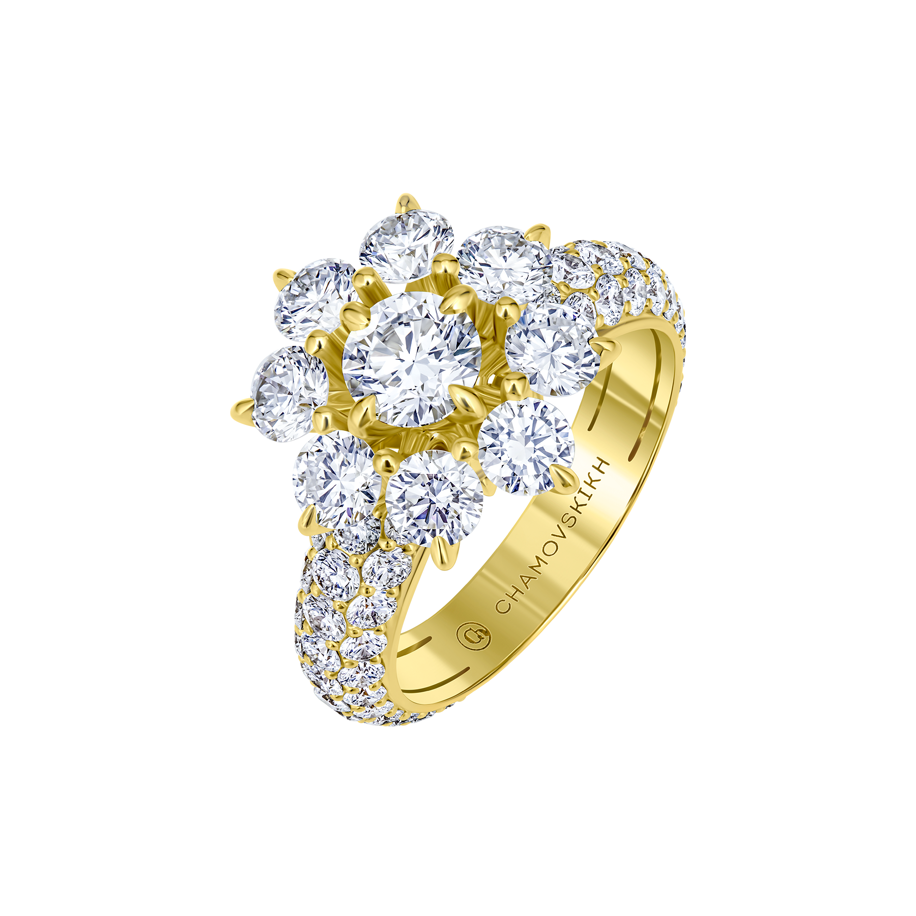 Кольцо с бриллиантами, жёлтое золото