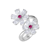 Кольцо с рубинами и бриллиантами, белое золото