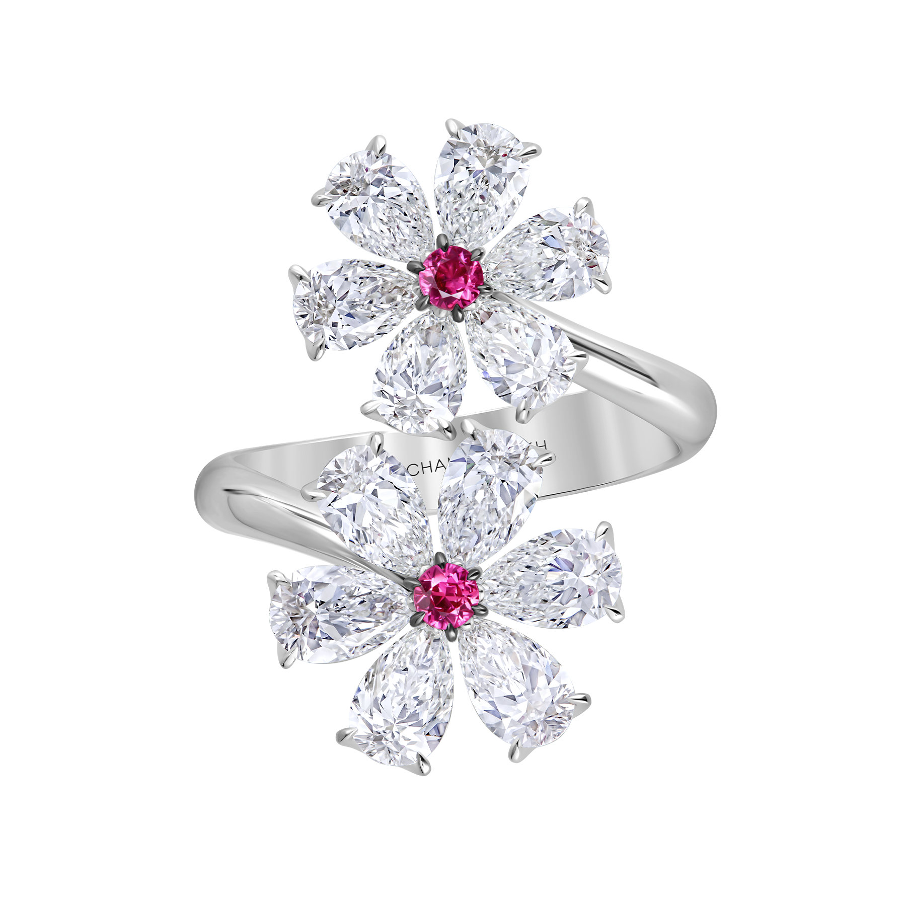 Кольцо с рубинами и бриллиантами, белое золото