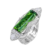 Кольцо с турмалином верделитом и бриллиантами, белое золото