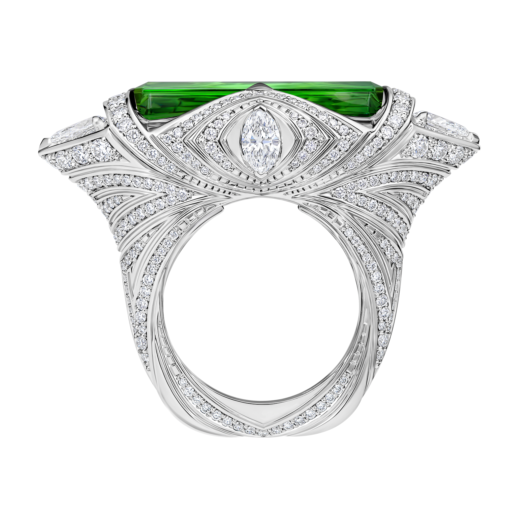 Кольцо с турмалином верделитом и бриллиантами, белое золото