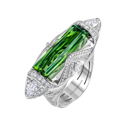 Кольцо с турмалином верделитом и бриллиантами, белое золото 1