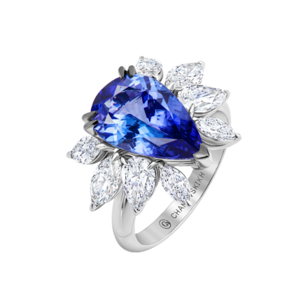 Кольцо с танзанитом и бриллиантами, белое золото 1