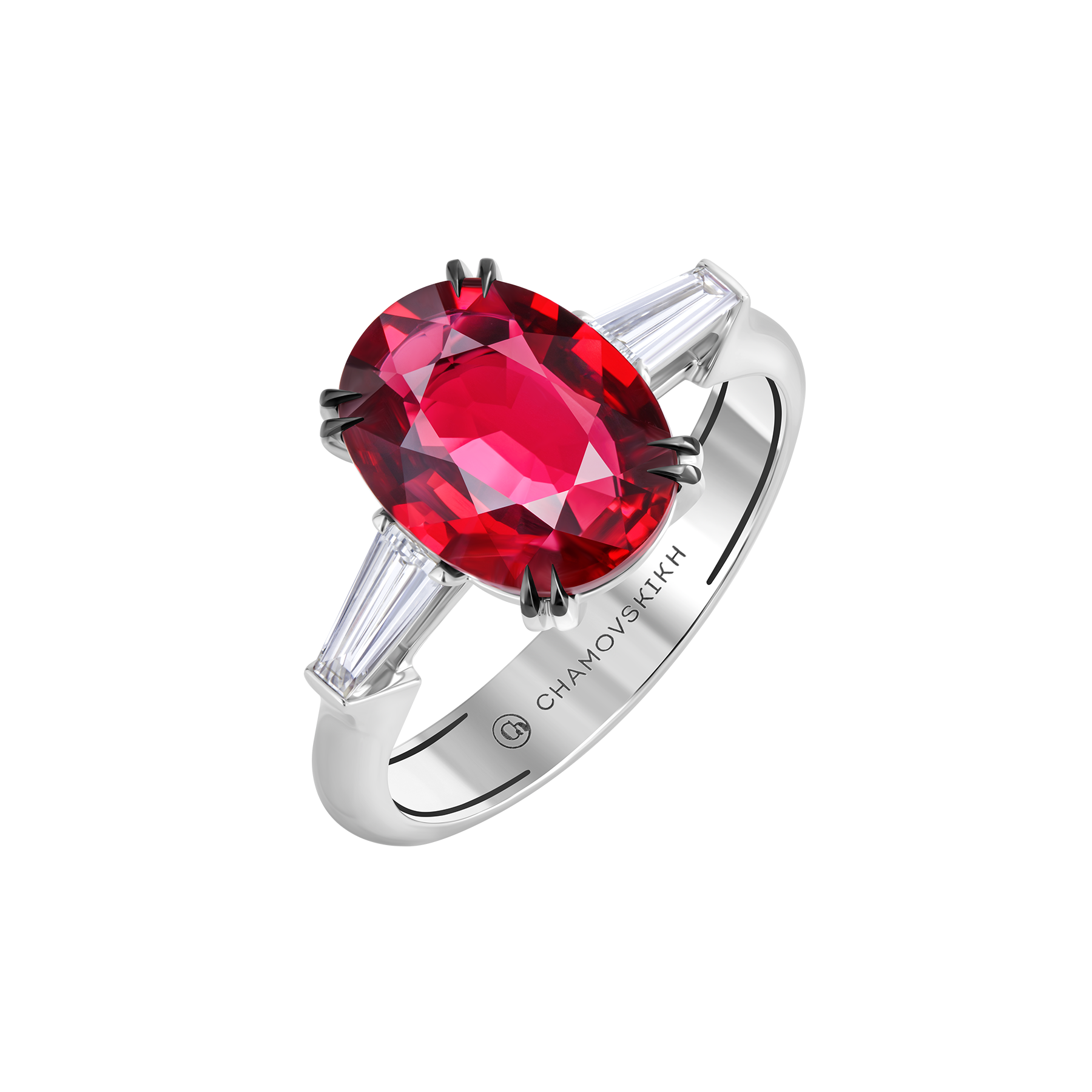 Кольцо с рубином и бриллиантами, белое золото