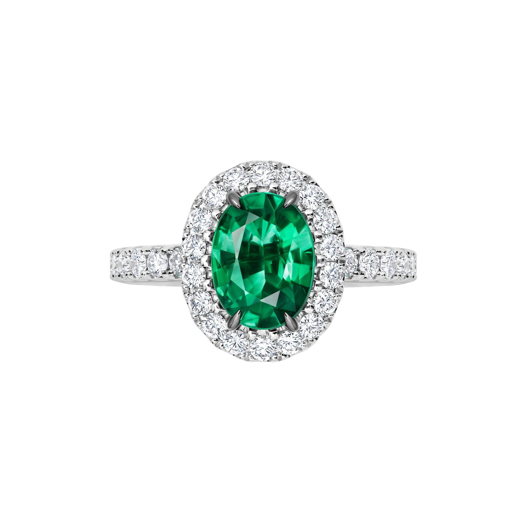 Кольцо с изумрудом и бриллиантами, белое золото