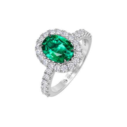 Кольцо с изумрудом и бриллиантами, белое золото 1
