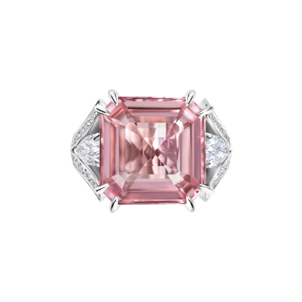 Кольцо с морганитом, розовыми сапфирами и бриллиантами, белое золото 2