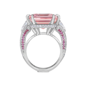 Кольцо с морганитом, розовыми сапфирами и бриллиантами, белое золото